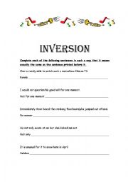 English Worksheet: INVERSION