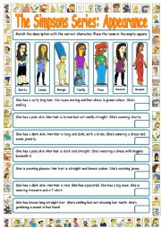 English Worksheet: The Simpsons Series: Appearance . Reading & Matching 2 (+ key)