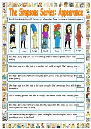 The Simpsons Series: Appearance . Reading & Matching 2 (+ key)