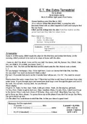 English Worksheet: E.T. film : Screenplay of scene 6 : Elliot and E.T. at home