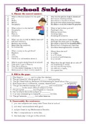 English Worksheet: School Subjects