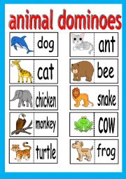 English Worksheet: animal dominoes - 20 pieces - Part I