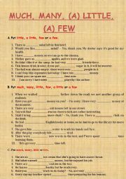 English Worksheet: Many, much, (a) little, fea, (a) few