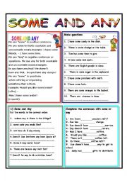 English Worksheet: SOME AND ANY - ANSWER KEY INCLUDED