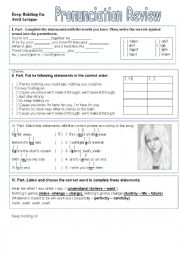 English Worksheet: Pronunciation Review (Keep holding on Song)