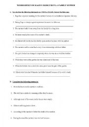 English Worksheet: Worsheet on A Family Supper