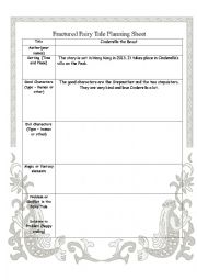 English Worksheet: Fractured Fairy Tales Planning Sheet