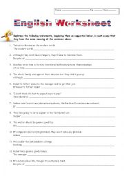 English Worksheet: Rephrasing exercises