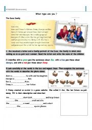 English Worksheet: WHAT TYPE ARE YOU? A1-A2 READING FAMILY PORTRAIT 
