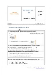 English Worksheet: mid - term test 3 grade 9 tunisian students