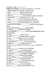 English Worksheet: FUTURE with WILL-WON`T
