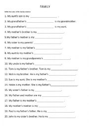 English Worksheet: FAMILY