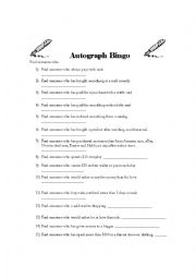 English Worksheet: Autograph Bingo