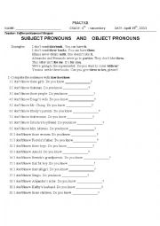 English Worksheet: object and subject pronouns
