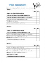 English Worksheet: Peer assessment