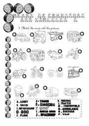 English Worksheet: Means of Transport and Vehicles (1/2)