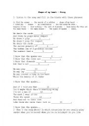 English Worksheet: Shape of my heart, Sting