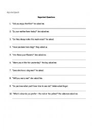 English Worksheet: Reported Speech Questions