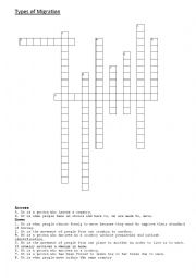 English Worksheet: Types of Migrations Crossword Puzzle