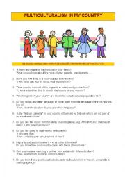 English Worksheet: Multiculturalism in my country