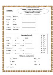 English Worksheet: Months and Number names