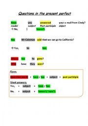 English Worksheet: Question in the present perfect