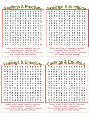 Feelings and Emotions Crossword