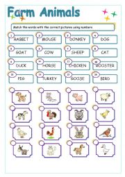 FARM ANIMALS WORKSHEET (animals set 1)