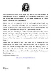 English Worksheet: Biography of John Lennon