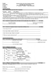 English Worksheet: 9th grade second term first exam 