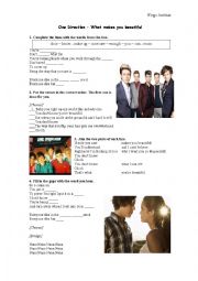 English Worksheet: What makes you beautiful - One Direction