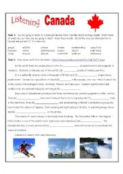 English Worksheet: Canada Travel Listening Exercise