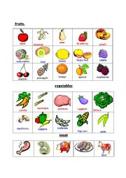 English Worksheet: Food/fruit vegetables.meat.fish and dairy products