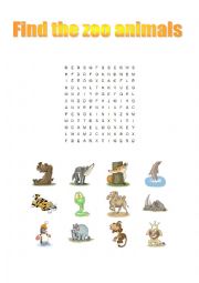 English Worksheet: Zoo Animals wordsearch