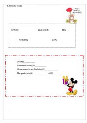 English Worksheet: birthday card