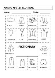 English Worksheet: CLOTHING PICTIONARY