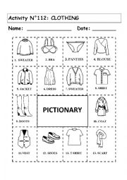 CLOTHES PICTIONARY