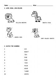 English Worksheet: Animals, school object, numbers 1-10, what is it? TEST