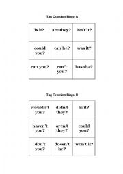 English Worksheet: Tag Question Bingo Activity