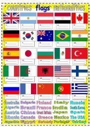 English Worksheet: countries flags nationalities