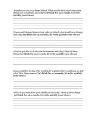 English Worksheet: warm-up 5 minute-talk for teenagers