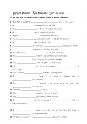 English Worksheet: Present simple and present continuous