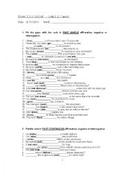 English Worksheet: Test on Past Continuous, Past Simple and vocabulary.