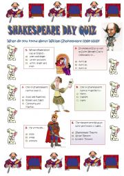 English Worksheet: SHAKESPEARE DAY - 23 April - a quiz