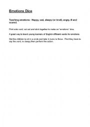 English Worksheet: Emotions Dice