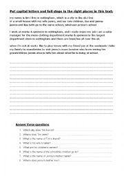 English Worksheet: Capital letters - Full stops - Reading comprehension 