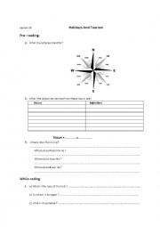 English Worksheet: Holidays and Tourism-1st forms
