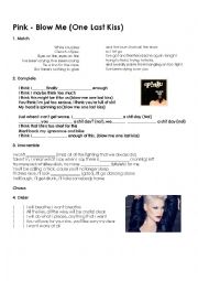 English Worksheet: Pink - Blow me one last kiss