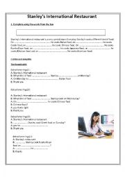 English Worksheet: Stanleys Restaurant