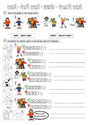 Simple Present with Want Affirmative & Negative. 1 Page plus Answer Key